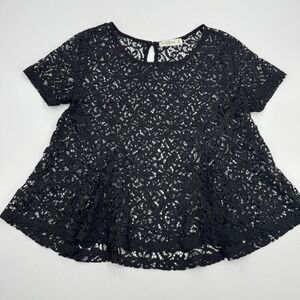 Abercrombie & Fitch Top Medium‎ Black Lace Sheer Short Sleeve Blouse